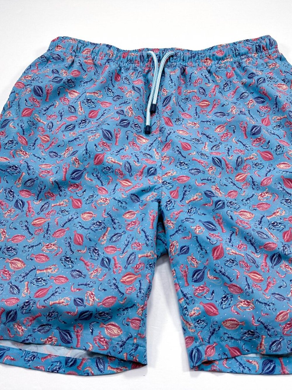 Peter Millar Crown Swim Trunks Men's L Blue Lobster Shrimp Crab Fish Print